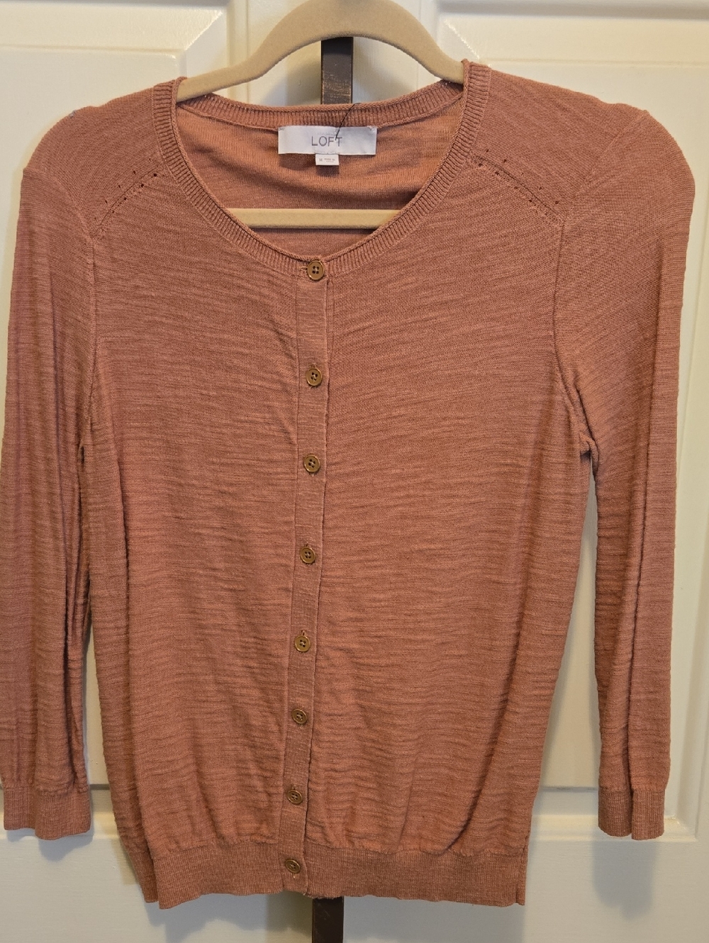 ANN TAYLOR LOFT Women's Dusty Rose Button-Front Lightweight Cardigan